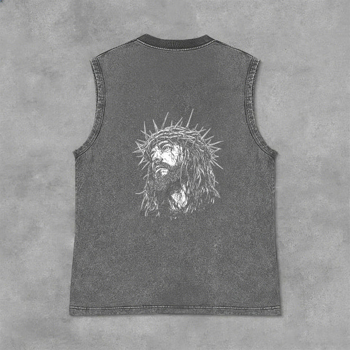 Christianartworkshop Jesus: Crown of Thorns Sketch Unisex Washed Tank Top - image 23