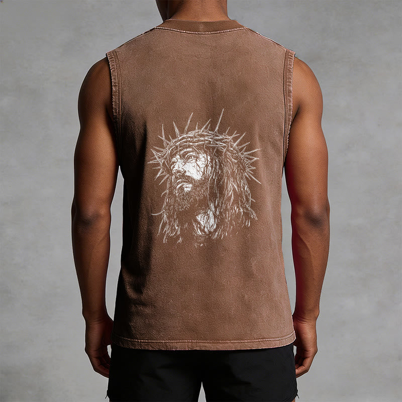 Christianartworkshop Jesus: Crown of Thorns Sketch Unisex Washed Tank Top - image 32