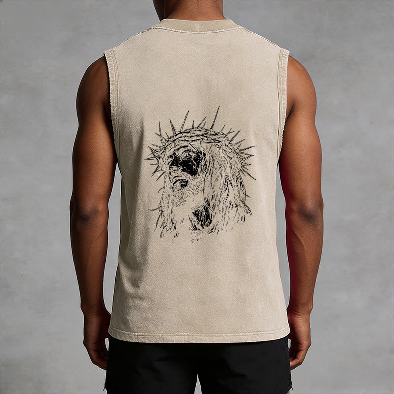 Christianartworkshop Jesus: Crown of Thorns Sketch Unisex Washed Tank Top - image 11