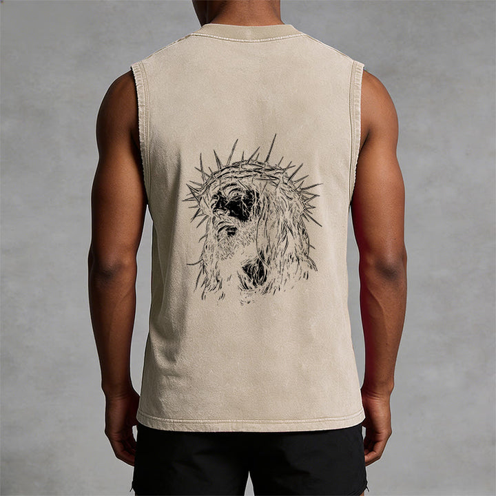 Christianartworkshop Jesus: Crown of Thorns Sketch Unisex Washed Tank Top - image 11