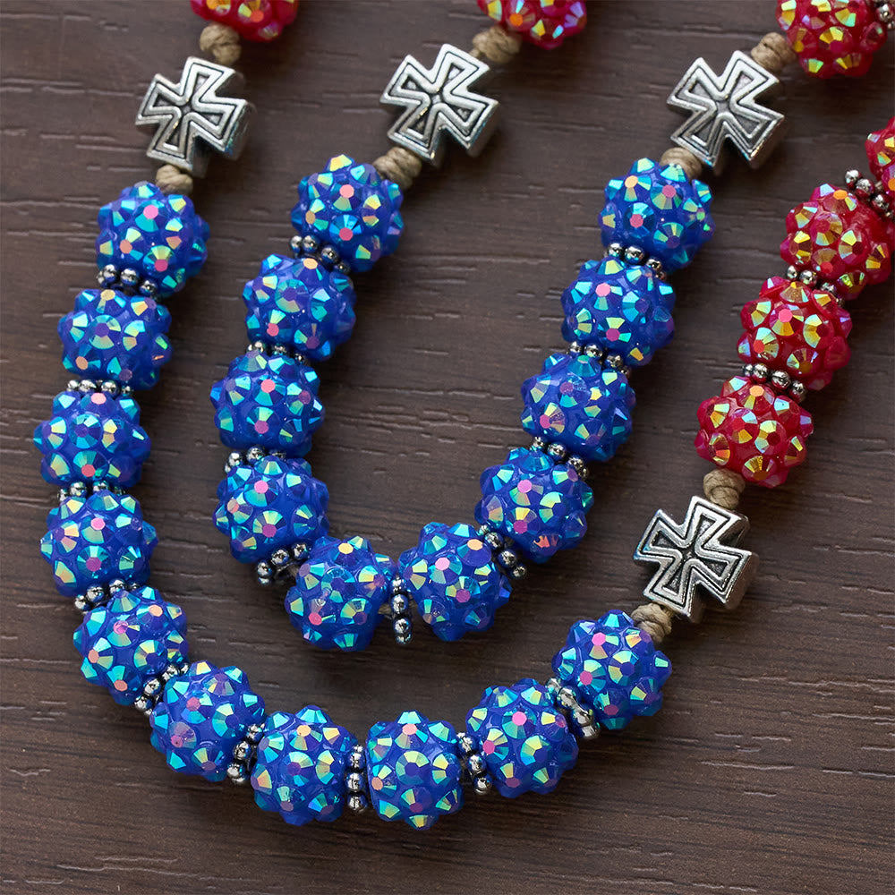 Christianartworkshop Red & Blue Dazzling Diamond Bead Rosary with Maltese Cross Accents - image 7