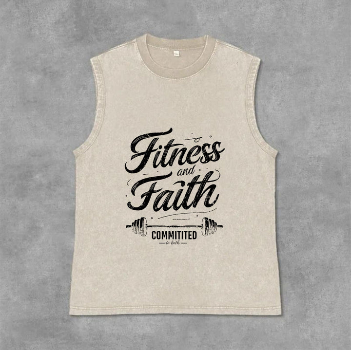 Christianartworkshop Fitness and Faith: Committed to Both Barbell Unisex Washed Tank Top - Beige - 2XL - image 13