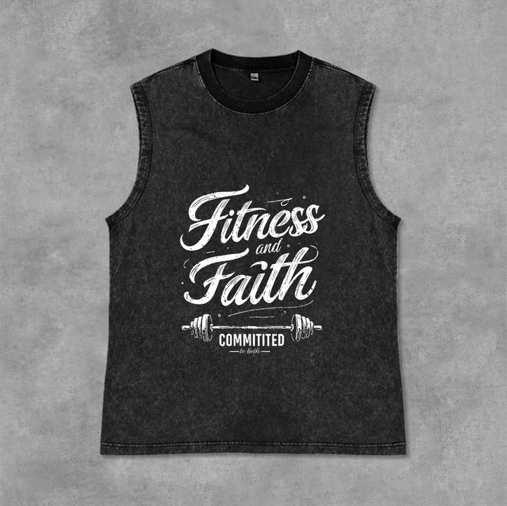 Christianartworkshop Fitness and Faith: Committed to Both Barbell Unisex Washed Tank Top - Black - 2XL - image 1