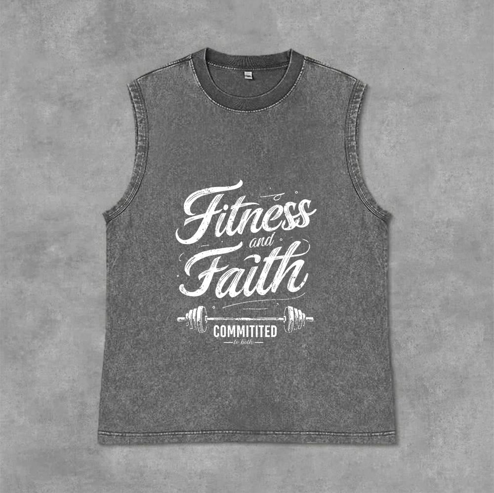 Christianartworkshop Fitness and Faith: Committed to Both Barbell Unisex Washed Tank Top - Grey - 2XL - image 7