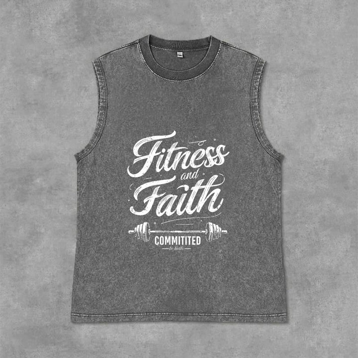 Christianartworkshop Fitness and Faith: Committed to Both Barbell Unisex Washed Tank Top - Grey - 2XL - image 7