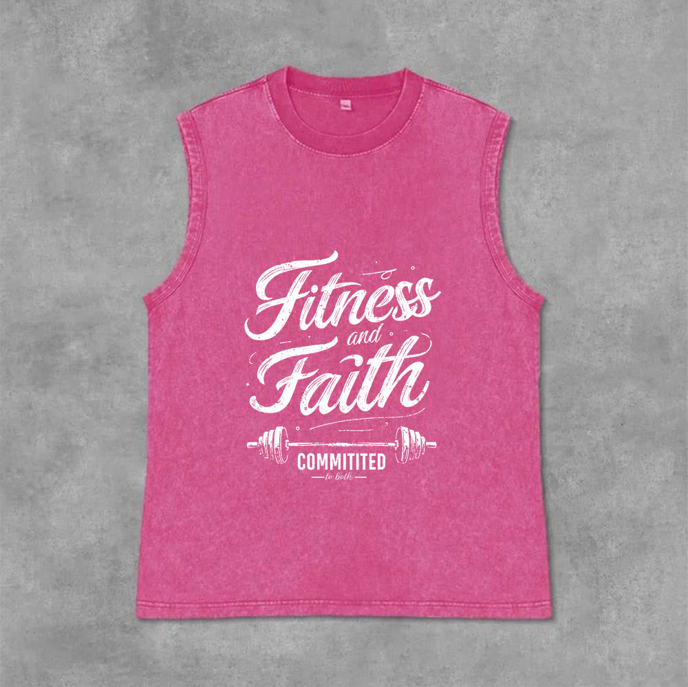 Christianartworkshop Fitness and Faith: Committed to Both Barbell Unisex Washed Tank Top - Pink - 2XL - image 4