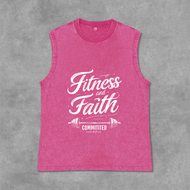 Christianartworkshop Fitness and Faith: Committed to Both Barbell Unisex Washed Tank Top - Pink - 2XL - image 4