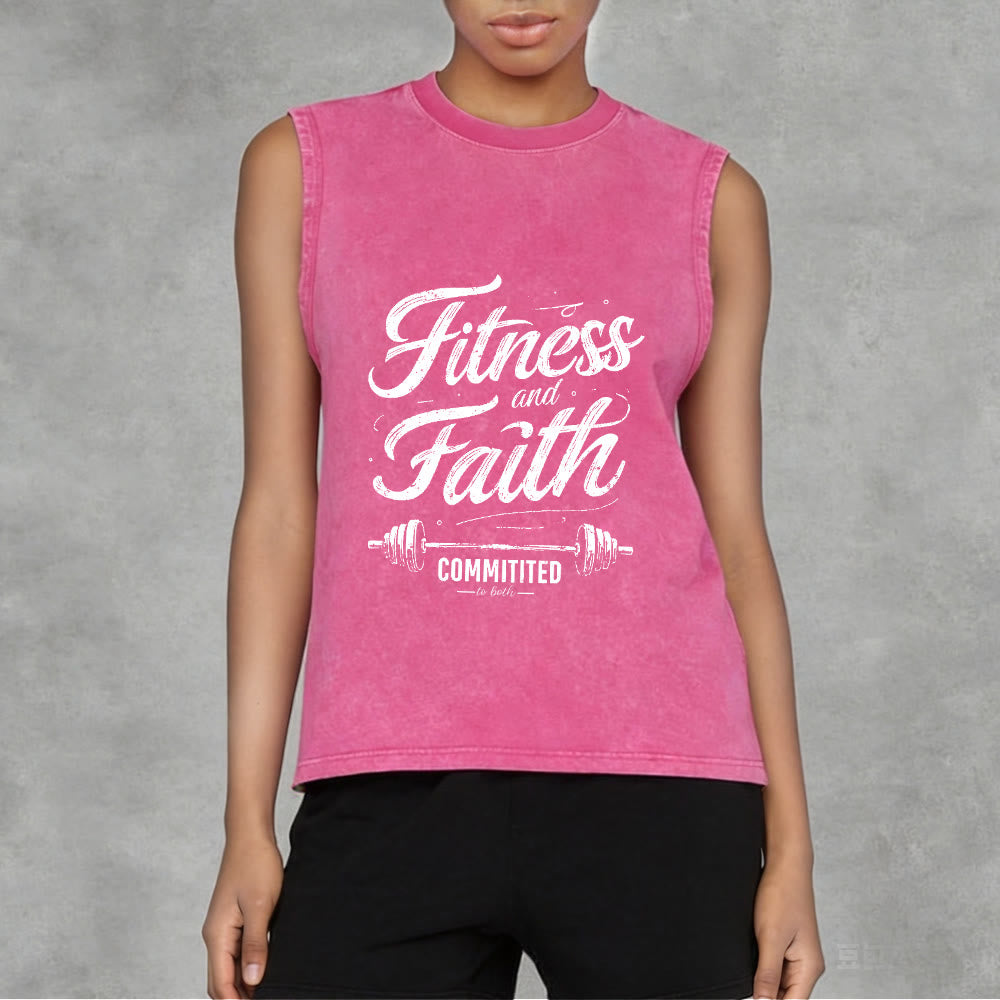 Christianartworkshop Fitness and Faith: Committed to Both Barbell Unisex Washed Tank Top - image 6