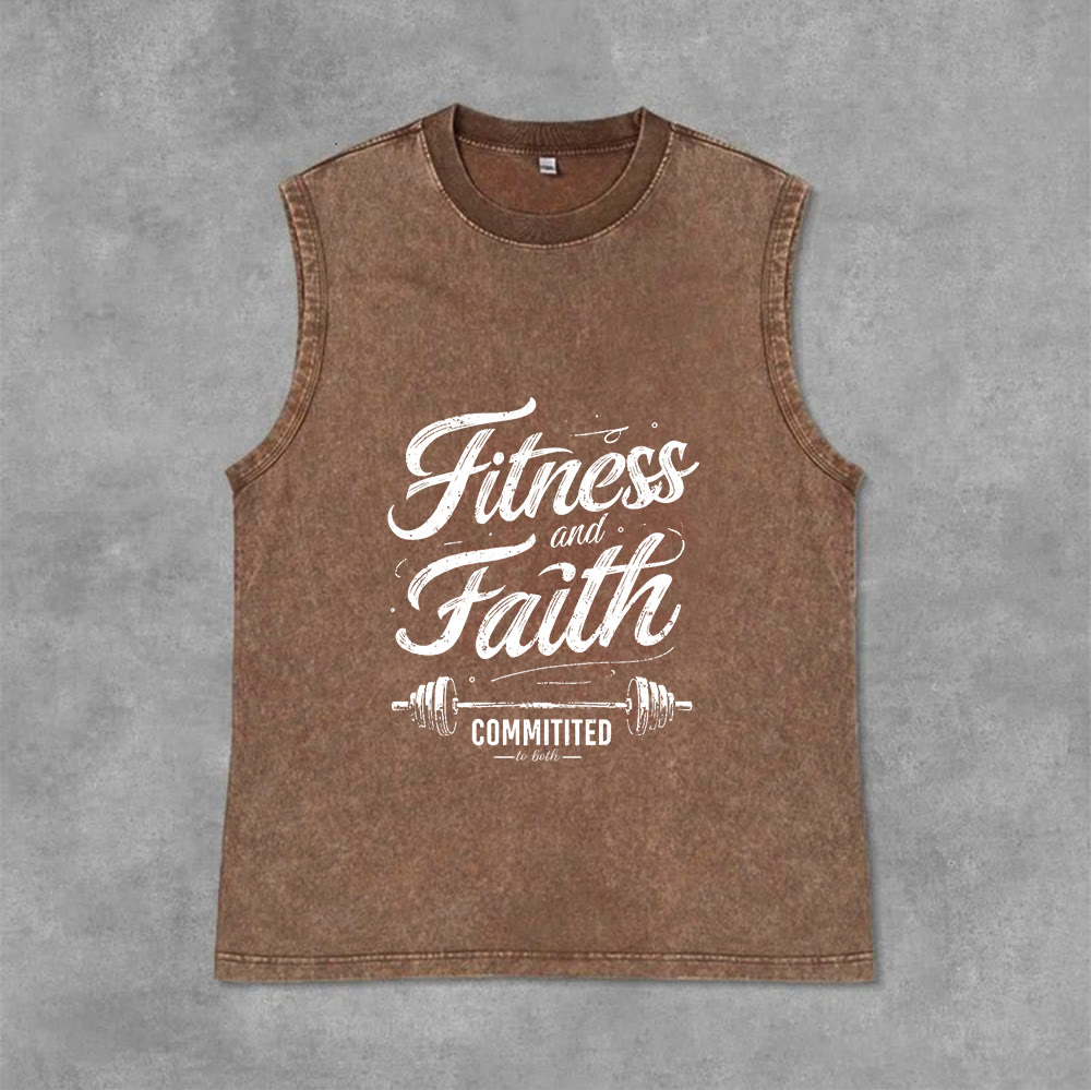 Christianartworkshop Fitness and Faith: Committed to Both Barbell Unisex Washed Tank Top - Brown - 2XL - image 10