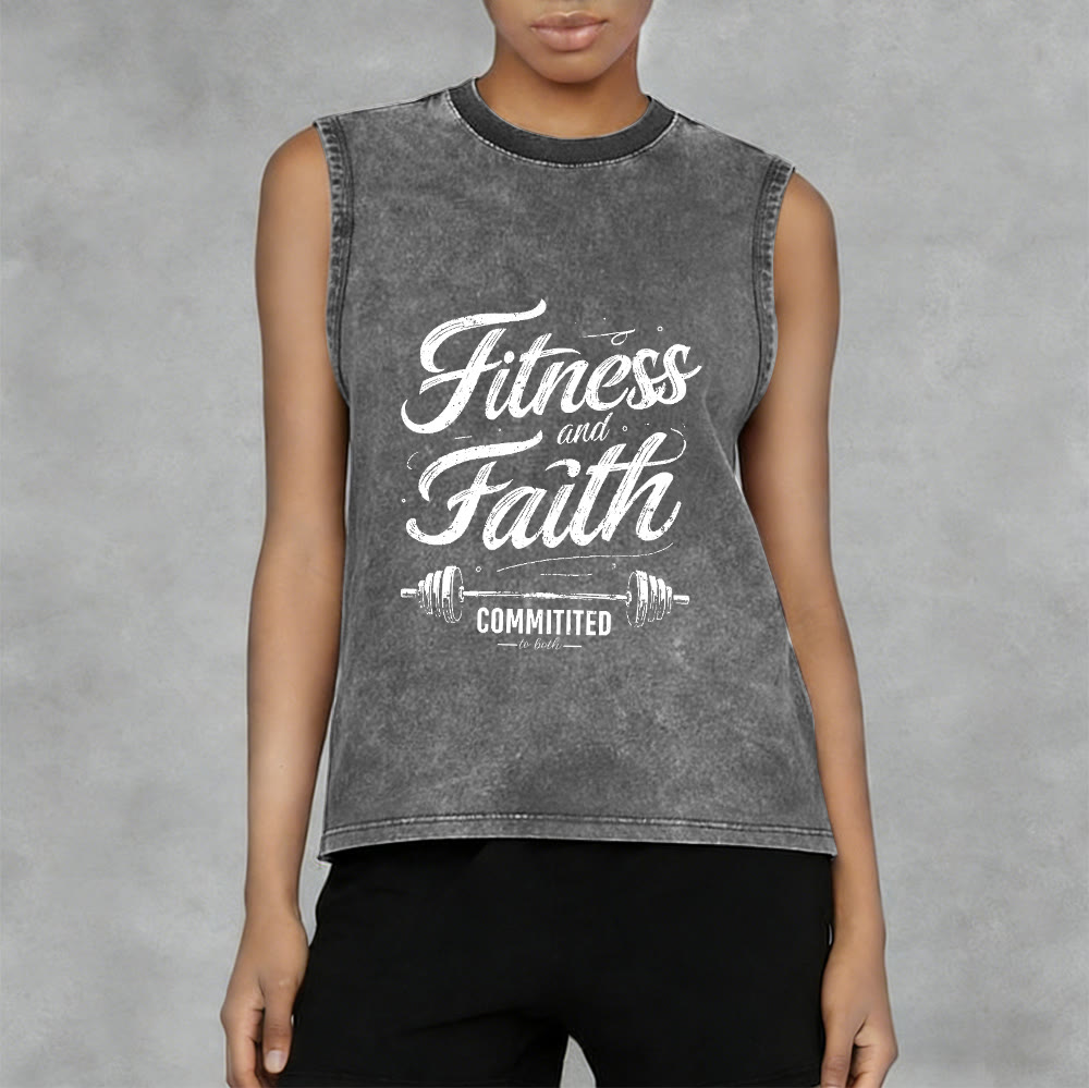 Christianartworkshop Fitness and Faith: Committed to Both Barbell Unisex Washed Tank Top - image 9