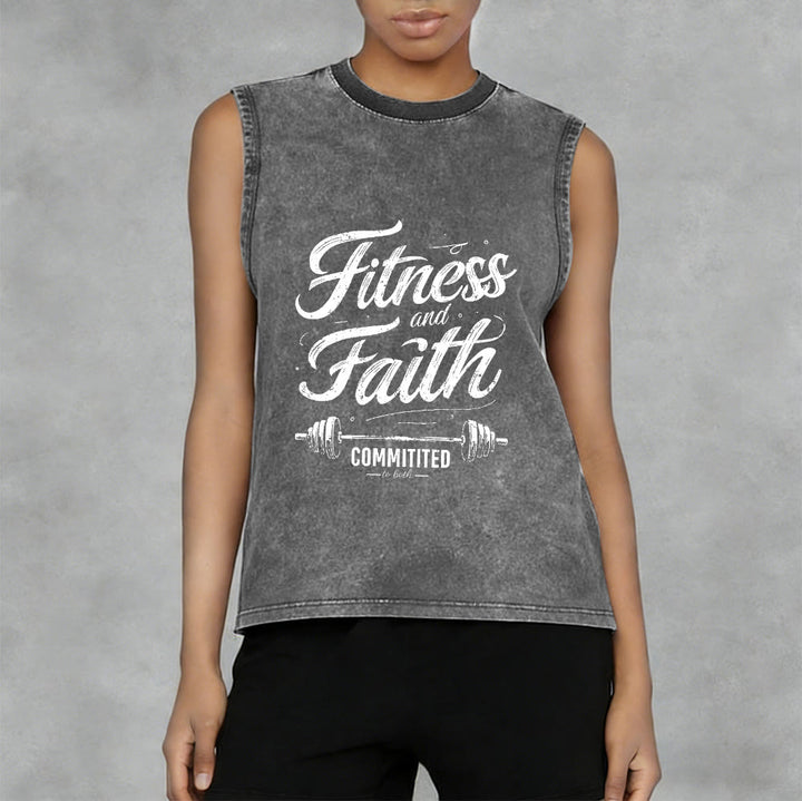 Christianartworkshop Fitness and Faith: Committed to Both Barbell Unisex Washed Tank Top - image 9