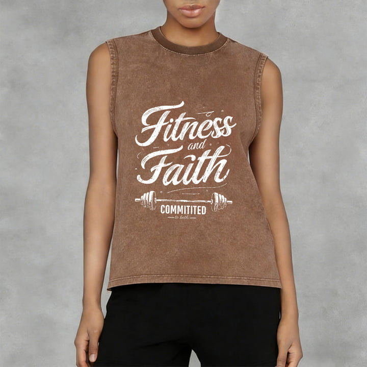 Christianartworkshop Fitness and Faith: Committed to Both Barbell Unisex Washed Tank Top - image 12