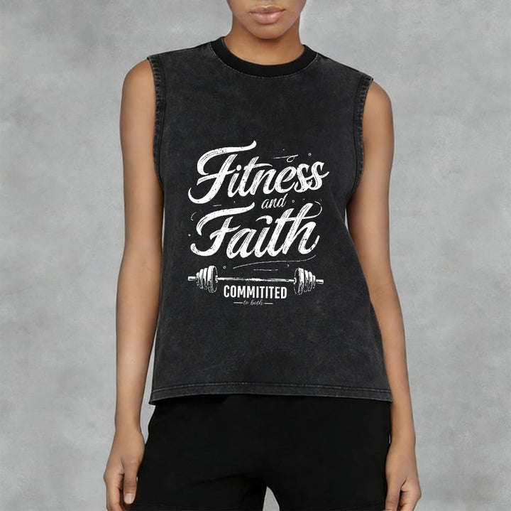 Christianartworkshop Fitness and Faith: Committed to Both Barbell Unisex Washed Tank Top - image 3