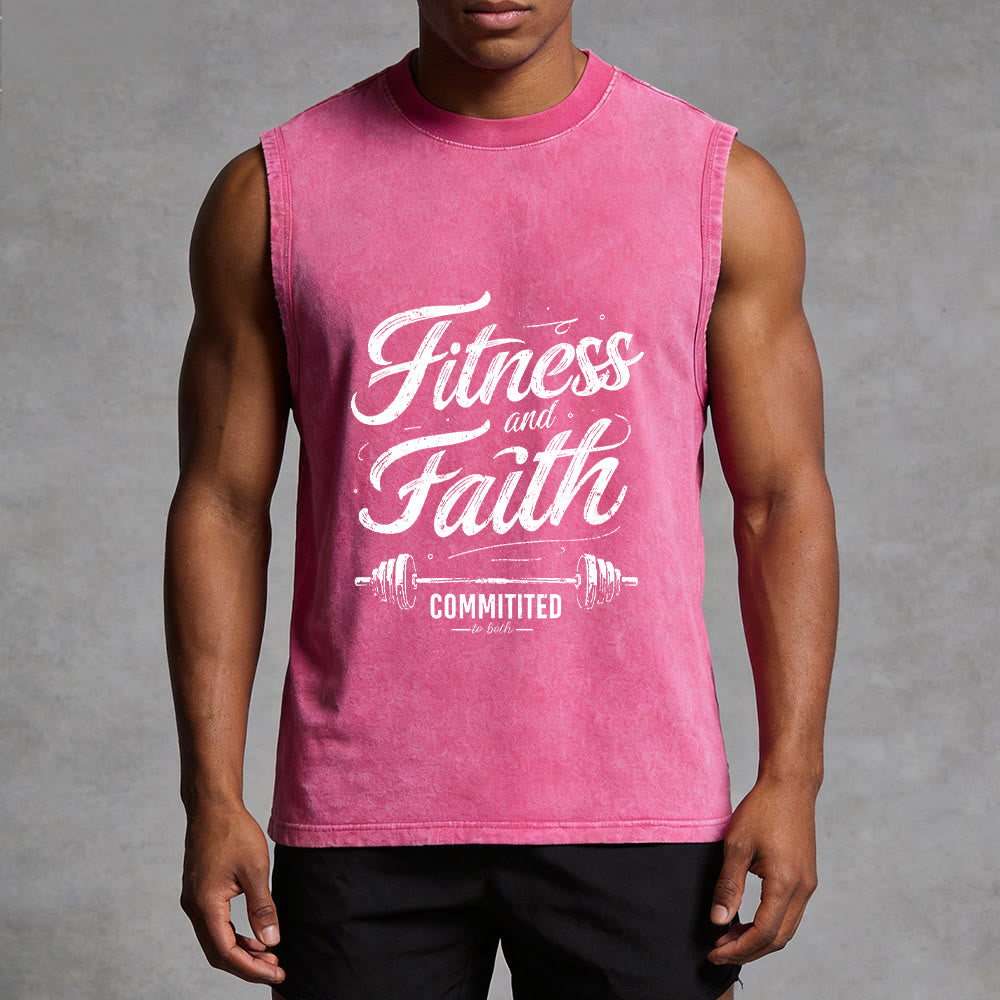 Christianartworkshop Fitness and Faith: Committed to Both Barbell Unisex Washed Tank Top - image 1