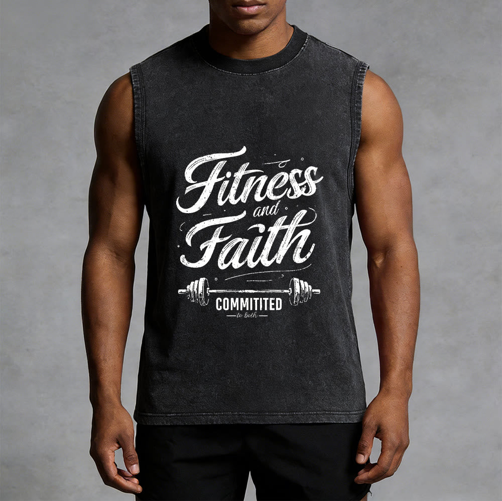 Christianartworkshop Fitness and Faith: Committed to Both Barbell Unisex Washed Tank Top - image 2