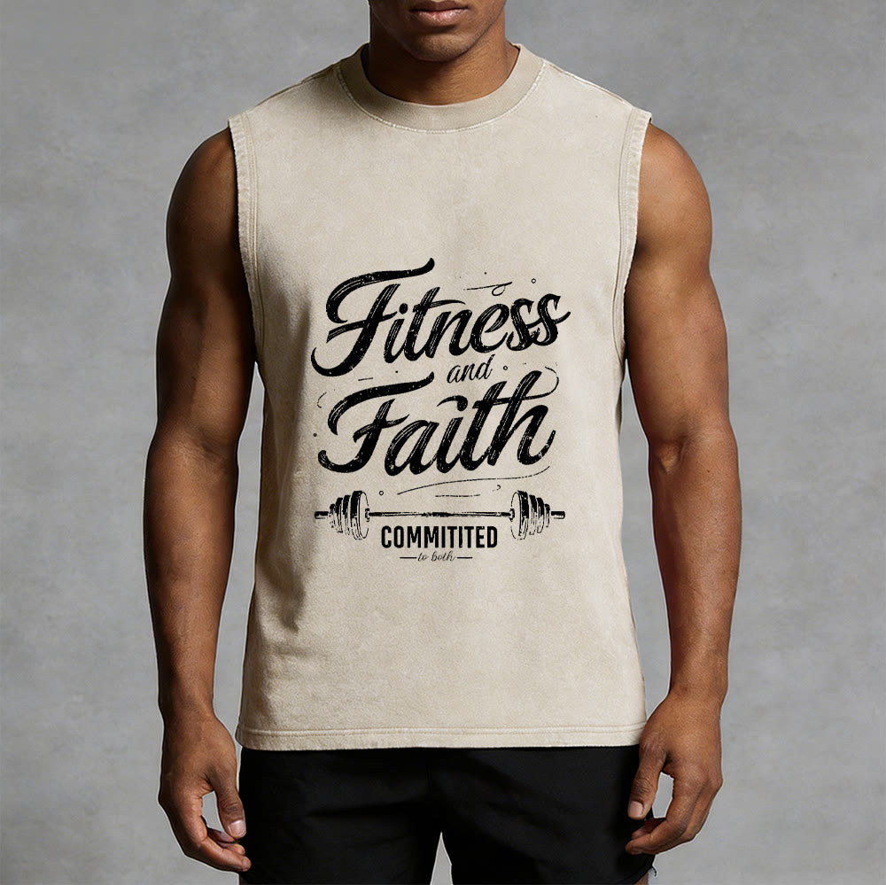 Christianartworkshop Fitness and Faith: Committed to Both Barbell Unisex Washed Tank Top - image 15
