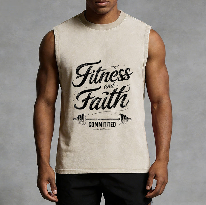 Christianartworkshop Fitness and Faith: Committed to Both Barbell Unisex Washed Tank Top - image 15