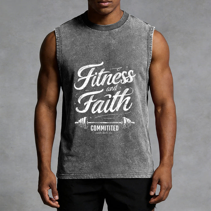 Christianartworkshop Fitness and Faith: Committed to Both Barbell Unisex Washed Tank Top - image 8