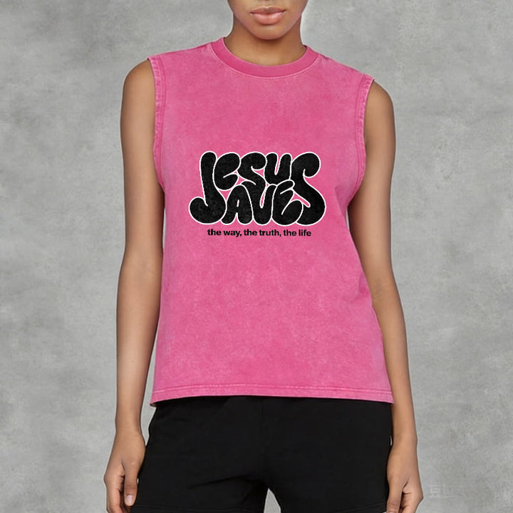 Christianartworkshop Jesus Saves Retro Unisex Washed Tank Top - image 5