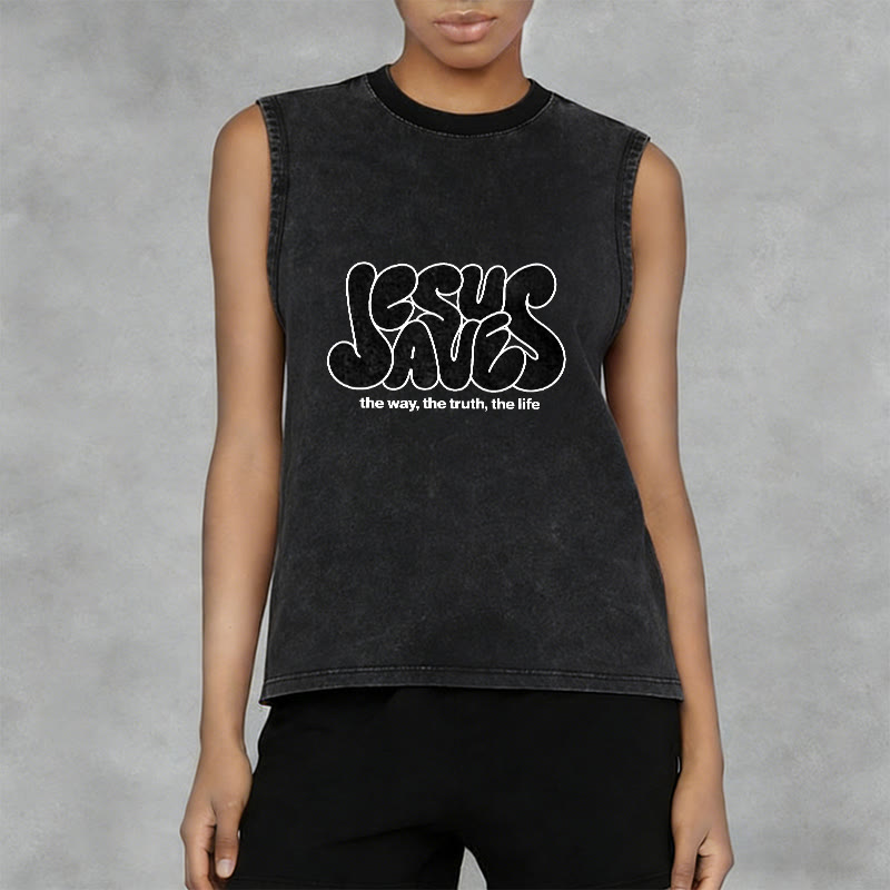 Christianartworkshop Jesus Saves Retro Unisex Washed Tank Top - image 14