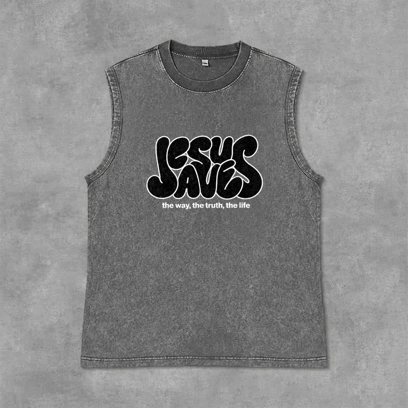 Christianartworkshop Jesus Saves Retro Unisex Washed Tank Top - Grey - 2XL - image 0
