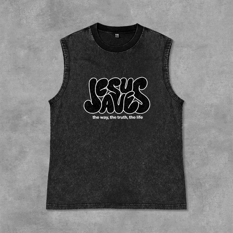 Christianartworkshop Jesus Saves Retro Unisex Washed Tank Top - Black - 2XL - image 12