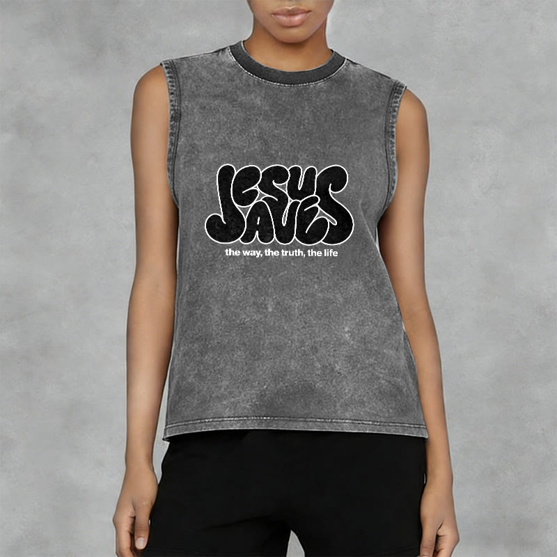 Christianartworkshop Jesus Saves Retro Unisex Washed Tank Top - image 8
