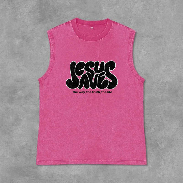 Christianartworkshop Jesus Saves Retro Unisex Washed Tank Top - Pink - 2XL - image 3