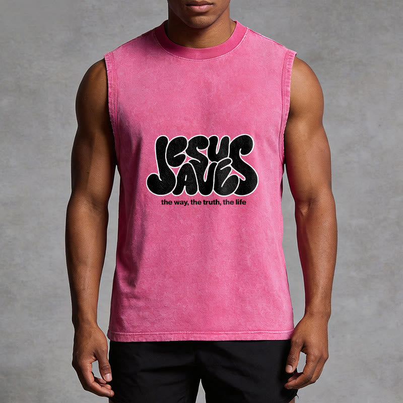 Christianartworkshop Jesus Saves Retro Unisex Washed Tank Top - image 4