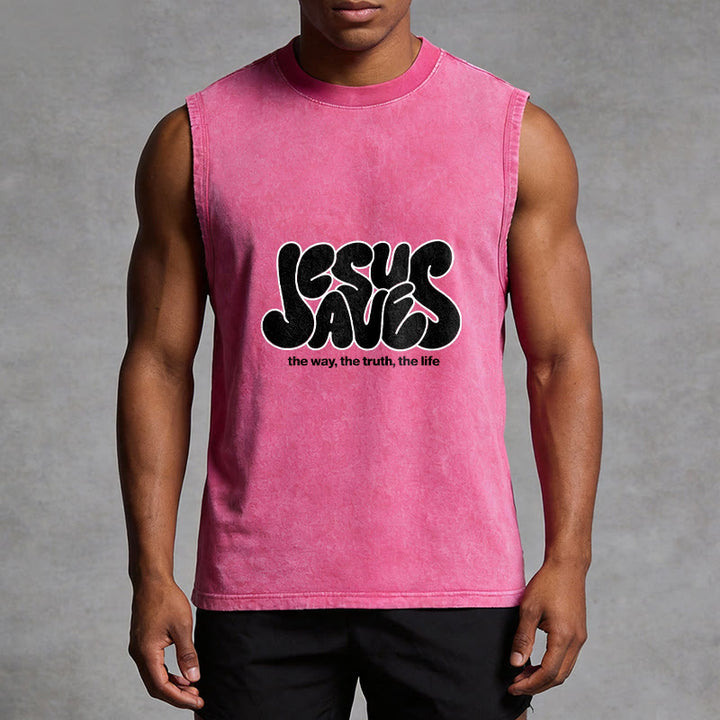 Christianartworkshop Jesus Saves Retro Unisex Washed Tank Top - image 4