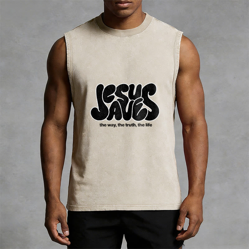 Christianartworkshop Jesus Saves Retro Unisex Washed Tank Top - image 1
