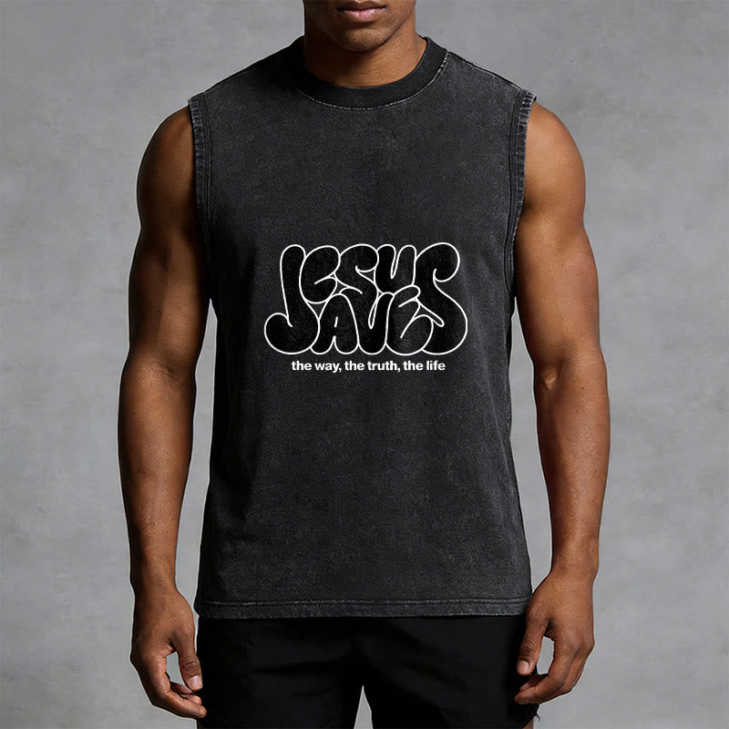 Christianartworkshop Jesus Saves Retro Unisex Washed Tank Top - image 13