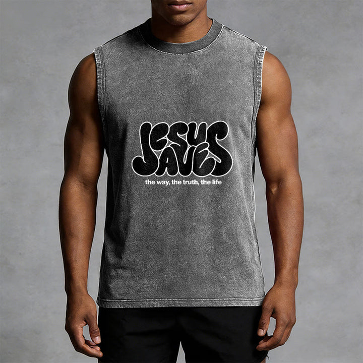 Christianartworkshop Jesus Saves Retro Unisex Washed Tank Top - image 7