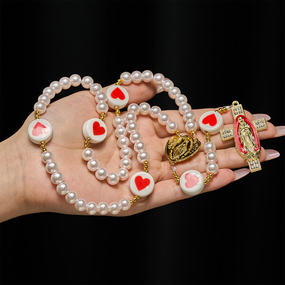 Christianartworkshop Love & Faith Pink Rosary with Graceful Our Lady Center & Cross - Our Lady & Cross - image 0