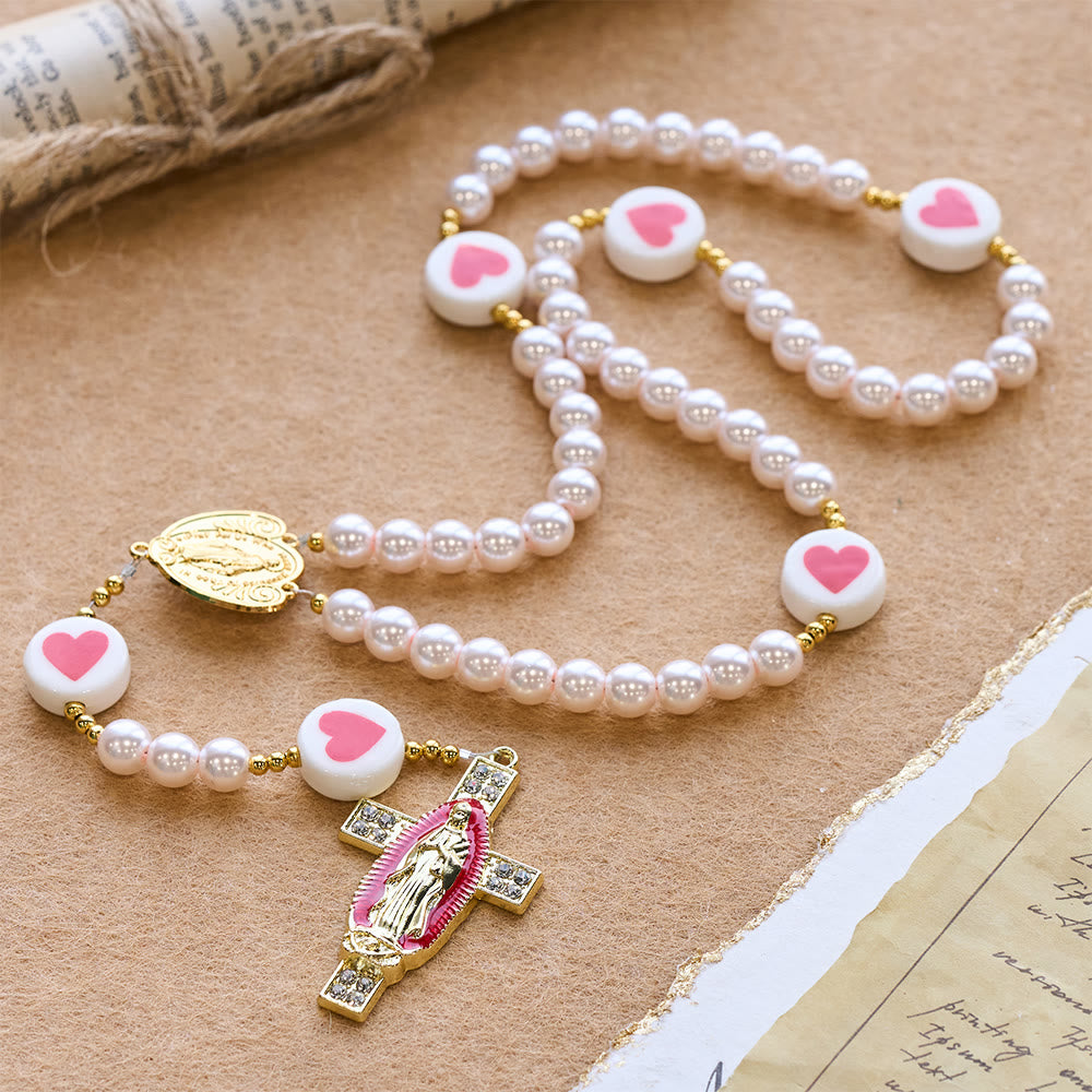 Christianartworkshop Love & Faith Pink Rosary with Graceful Our Lady Center & Cross - image 3