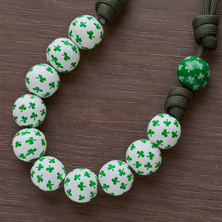 Christianartworkshop Irish Blessing Lucky Faith Pocket Rosary  with Eternal Knot Green White Wood Beads - image 7
