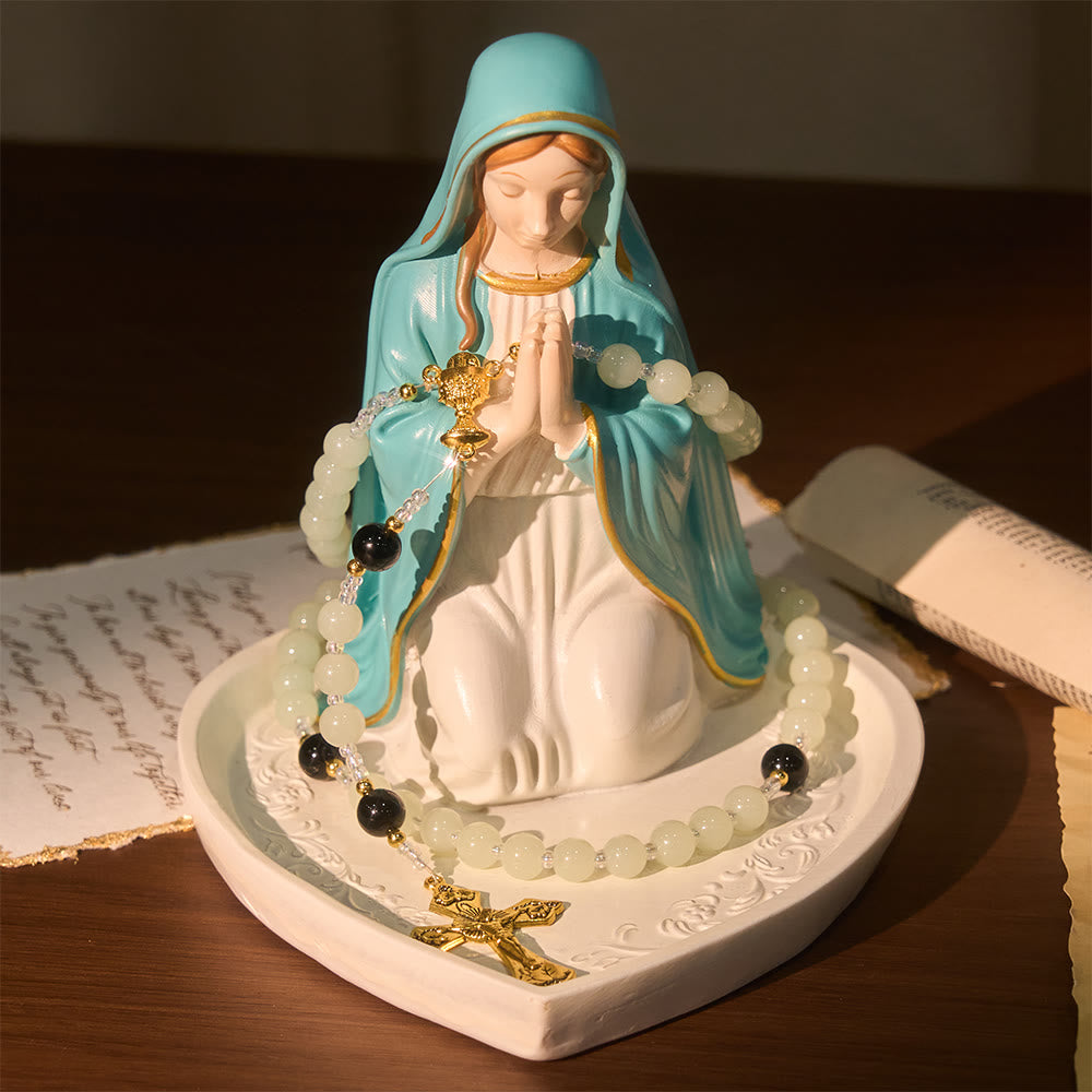 Christianartworkshop Elegant Green & Black Obsidian Rosary with Golden Holy Chalice - image 6