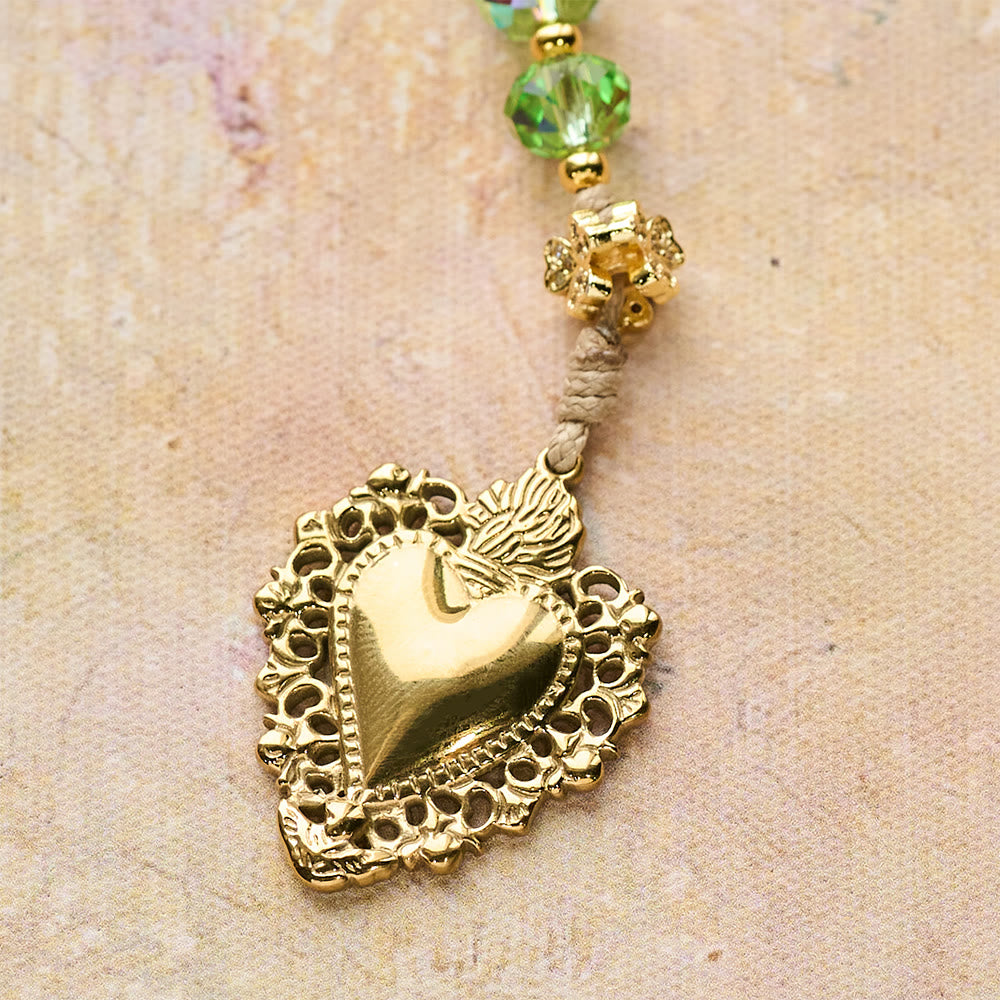 Christianartworkshop Lucky Clover & Sacred Heart Rosary with Green Iridescent Beads & Sacred Heart Medal - image 8