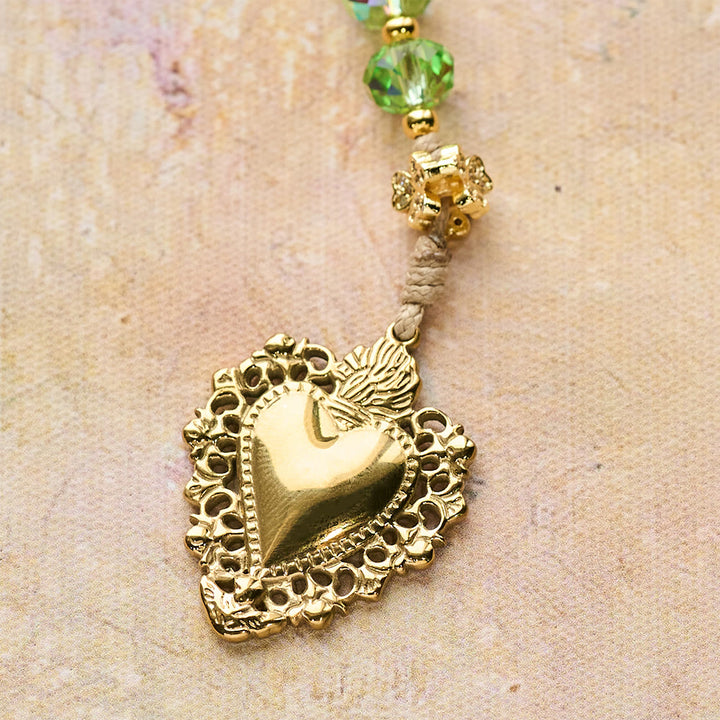 Christianartworkshop Lucky Clover & Sacred Heart Rosary with Green Iridescent Beads & Sacred Heart Medal - image 8