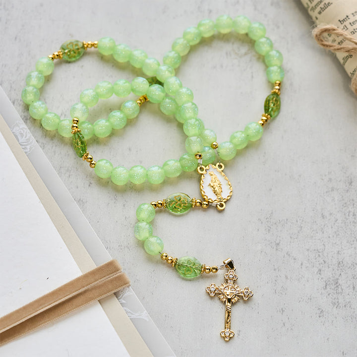 Christianartworkshop Celtic Blessing Cat's Eye Rosary:Lucky Shamrock with Golden Charm - image 5