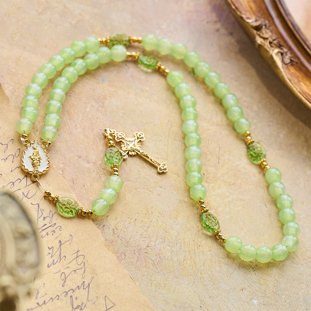 Christianartworkshop Celtic Blessing Shimmering Green Rosary: Lucky Shamrock with Golden Charm - image 4