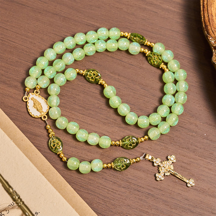 Christianartworkshop Celtic Blessing Cat's Eye Rosary:Lucky Shamrock with Golden Charm - image 2