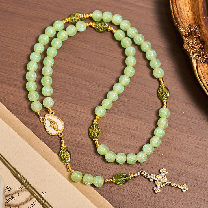 Christianartworkshop Celtic Blessing Cat's Eye Rosary:Lucky Shamrock with Golden Charm - image 3