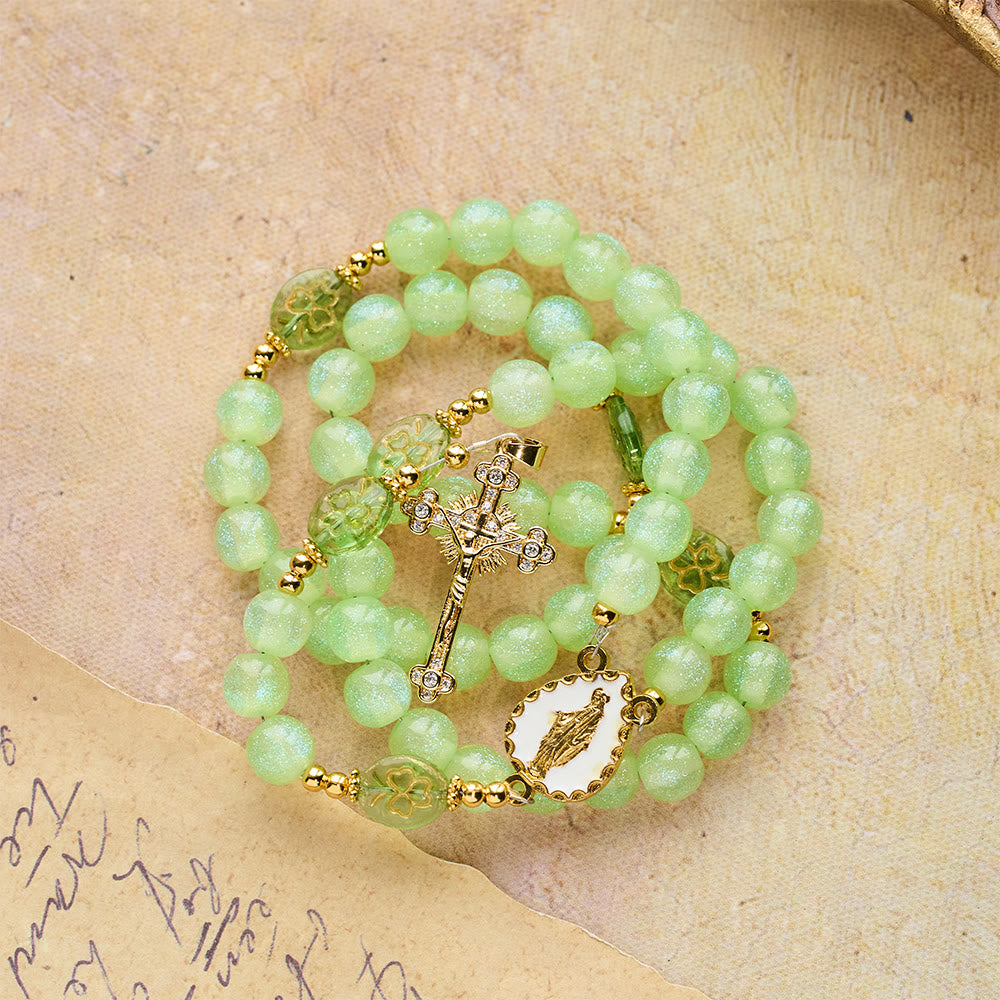 Christianartworkshop Celtic Blessing Cat's Eye Rosary:Lucky Shamrock with Golden Charm - image 6