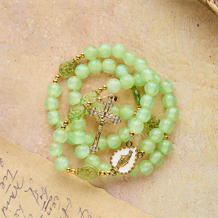 Christianartworkshop Celtic Blessing Cat's Eye Rosary:Lucky Shamrock with Golden Charm - image 6