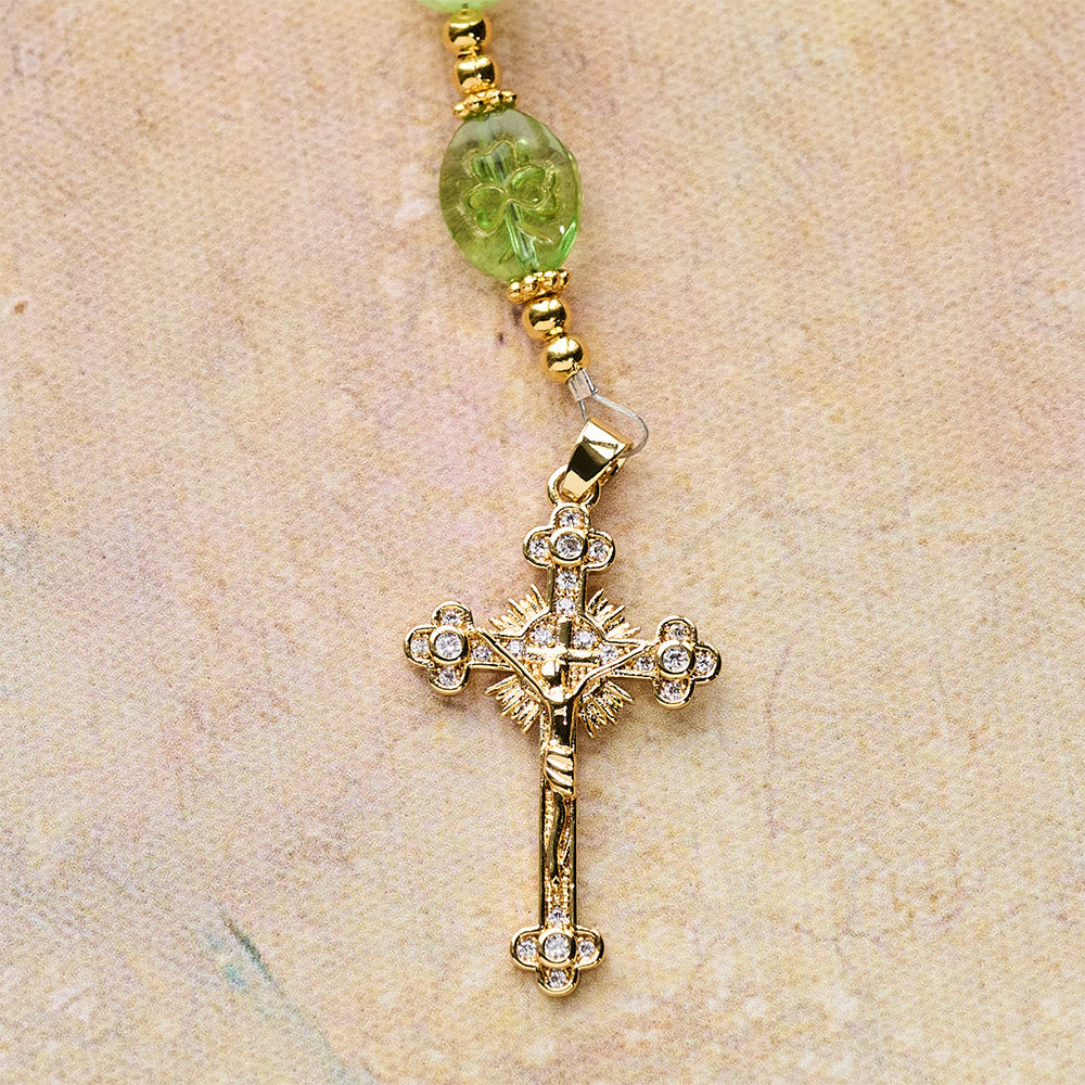 Christianartworkshop Celtic Blessing Cat's Eye Rosary:Lucky Shamrock with Golden Charm - image 9