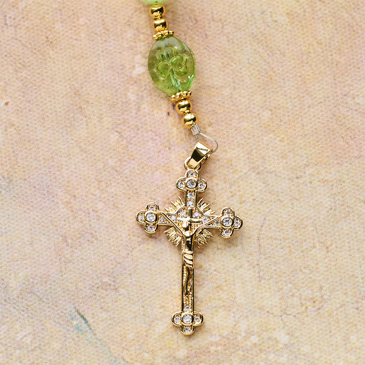 Christianartworkshop Celtic Blessing Cat's Eye Rosary:Lucky Shamrock with Golden Charm - image 9