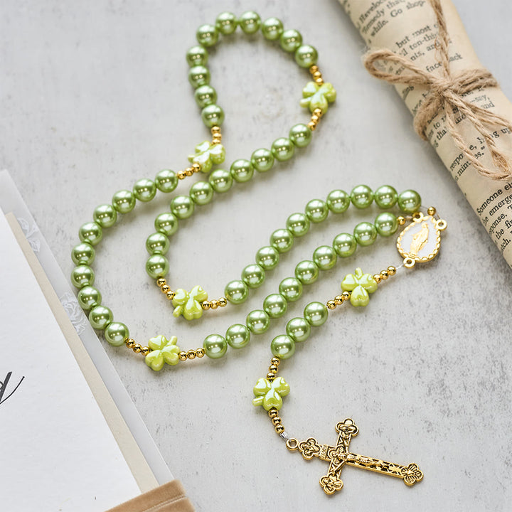 Christianartworkshop St. Patrick's Green Rosary with Lucky Ceramic Clover with Our Lady Center - image 3