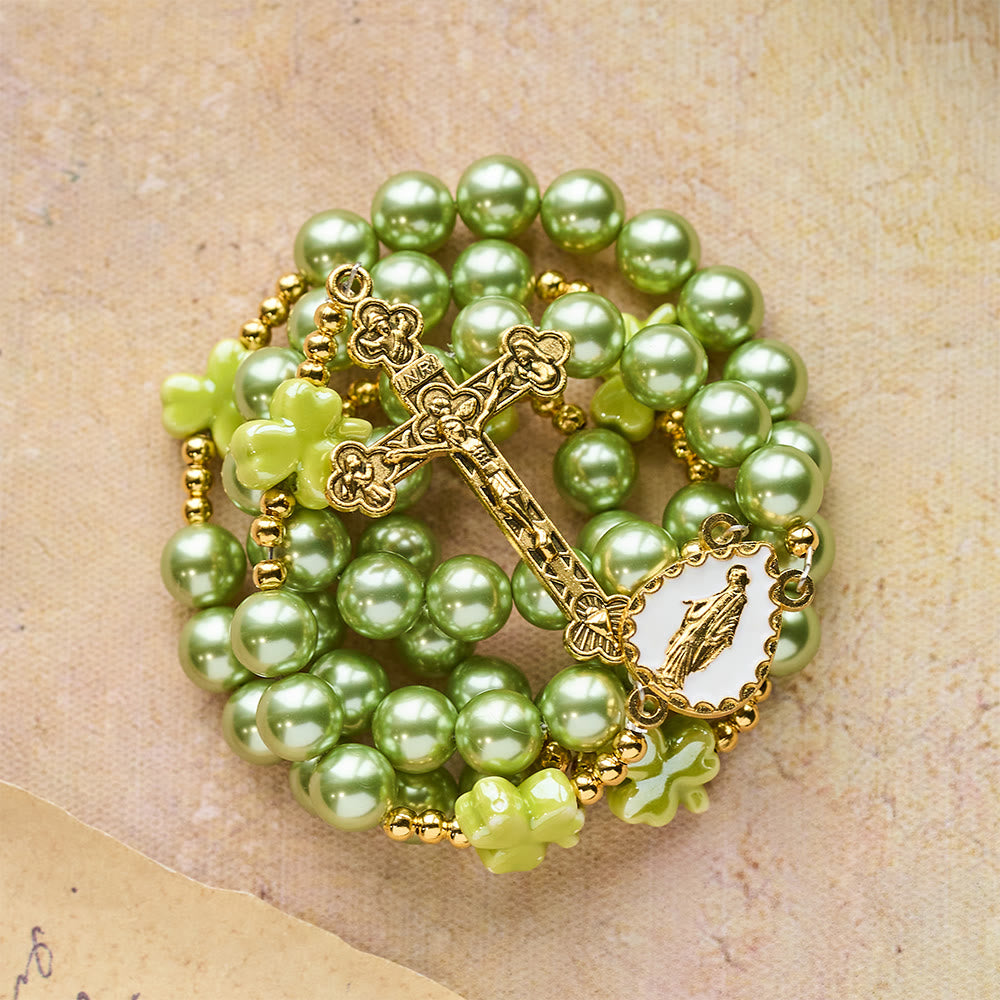 Christianartworkshop St. Patrick's Green Rosary with Lucky Ceramic Clover with Our Lady Center - image 6