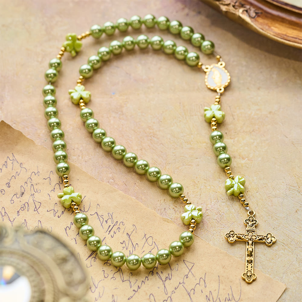 Christianartworkshop St. Patrick's Green Rosary with Lucky Ceramic Clover with Our Lady Center - image 4